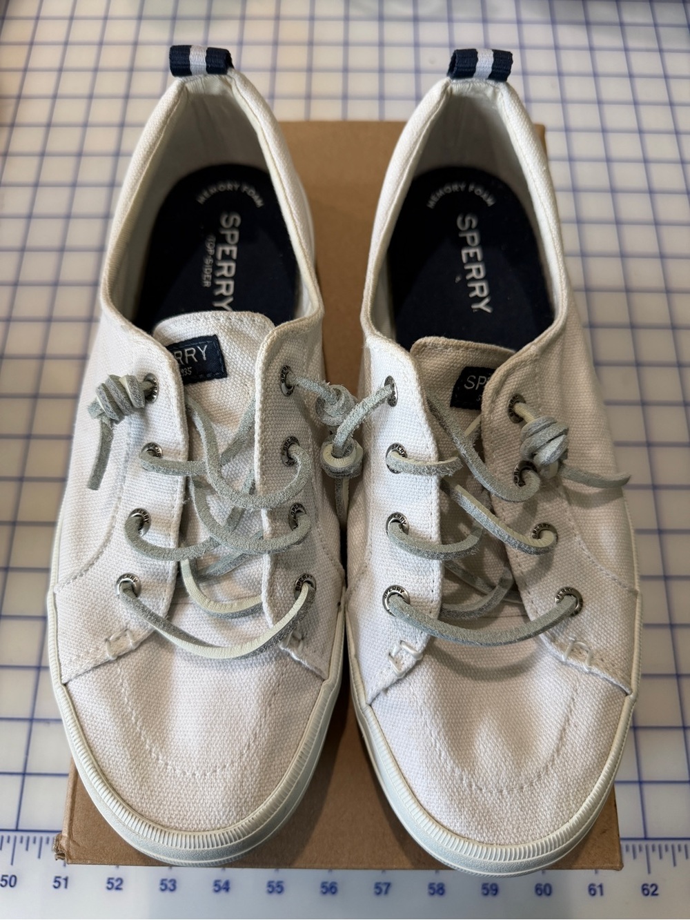Sperry Women's White Canvas Lace-Up Boat Sneakers with Navy Accents